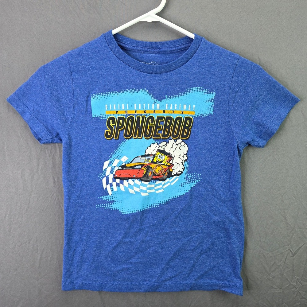 SpongeBob SquarePants T-Shirt Boys Small Blue Good Bikini Bottom Raceway Graphic